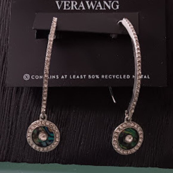 Vera Wang Jewelry - VERA WANG Mod/Contemporary Silver Abalone Clear Crystal Threader Earrings**NEW!